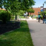 Students walking through the quad area of the Belleville campus.