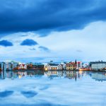 Beautiful panorama of the skyline cityscape of Reykjavik, reflec