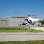 Helicopter pilot training in flight.