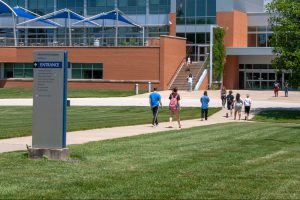 Students walking into the liberal arts building on the Belleville campus.